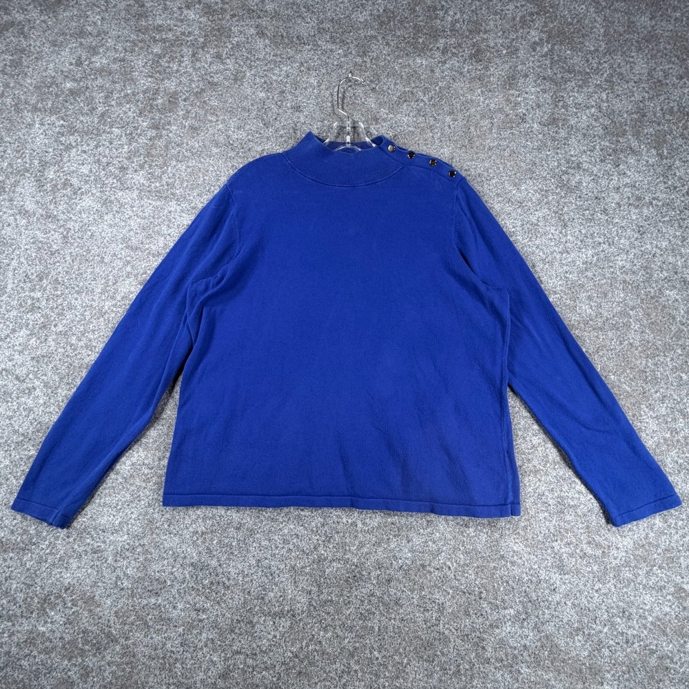 Ann Taylor‎ Pullover Sweaters Womens XL Blue Classic Mock Neck Shoulder Button